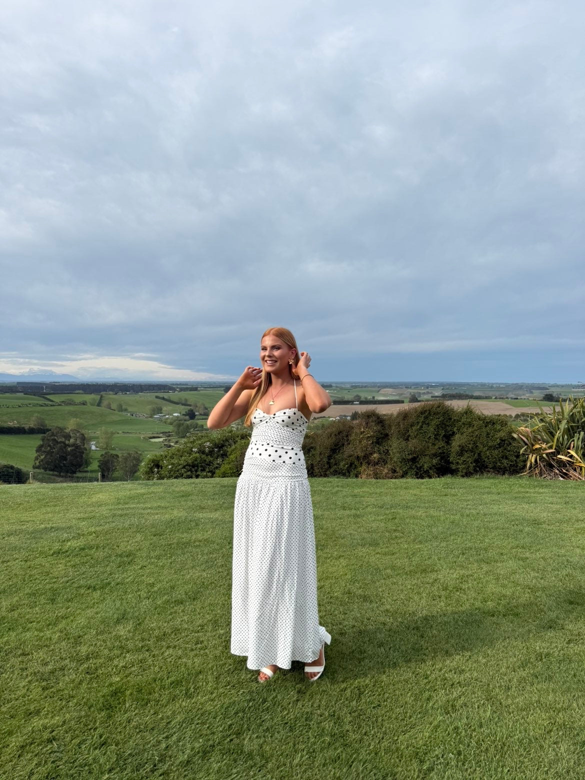 Marguerite Halter Maxi Dress White Polka