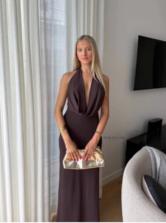 Nessie Crowl neck maxi -dark chocolate